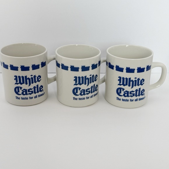 Vintage White Castle Coffee Mugs Set of 3 1990 Castle Logo Cups - Picture 1 of 6